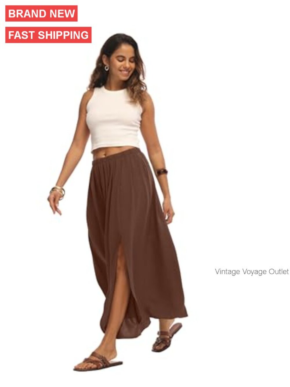 High Waisted Maxi Skirt with Side Slit, Flowy A-Line for Summer - Picture 5 of 7
